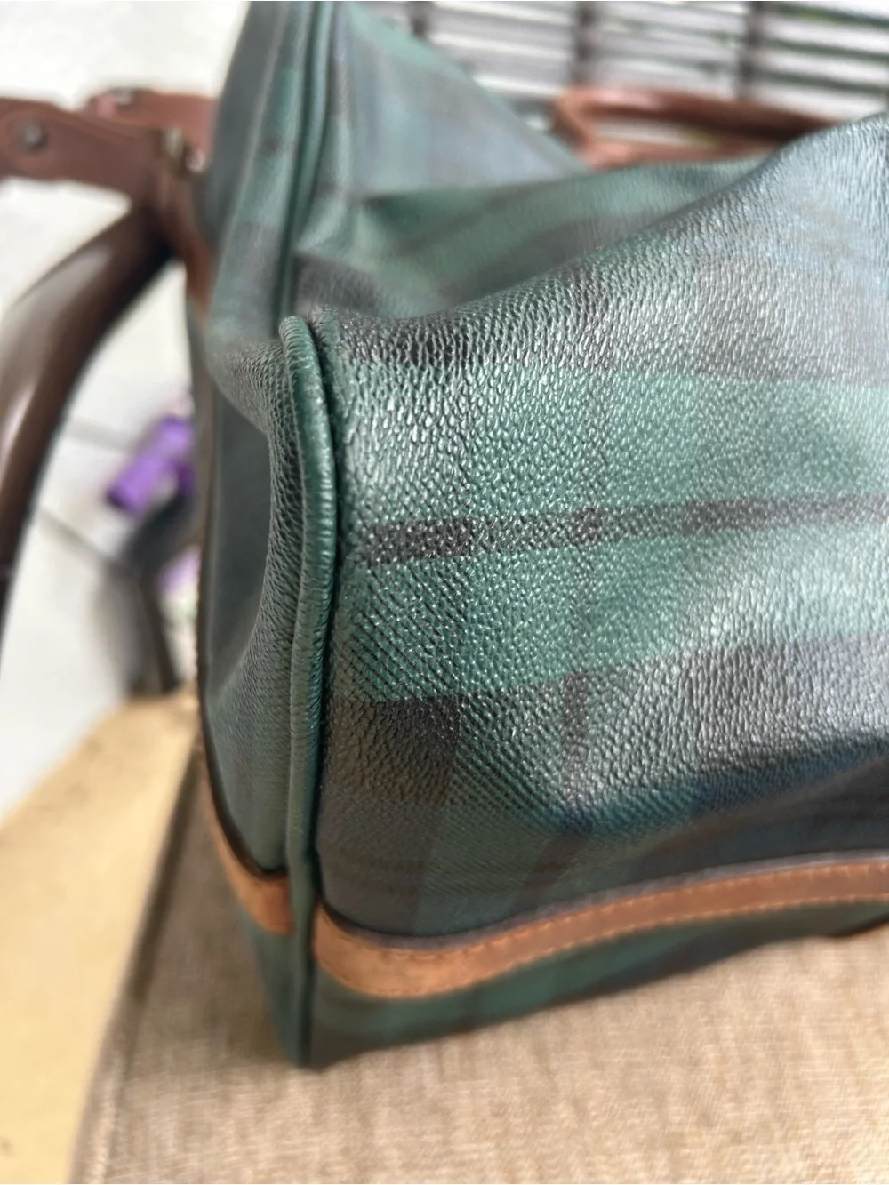 90s Ralph Lauren Plaid Leather-Trim Weekender Bag